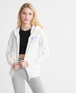 Superdry Track & Field Loopback Cipzár Női Kapucnis Pulóver Krém | ISNHQ6708